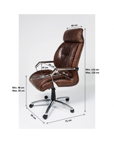 Fauteuil de bureau en cuir patiné marron "Wyatt"