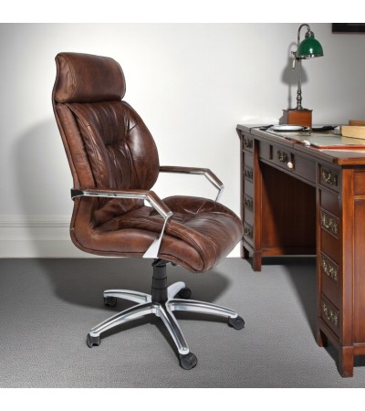 Fauteuil de bureau en cuir patiné marron "Wyatt"