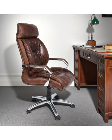 Fauteuil de bureau en cuir patiné marron "Wyatt"