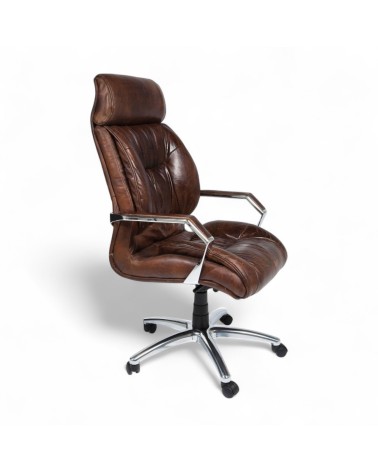 Fauteuil de bureau en cuir patiné marron "Wyatt"