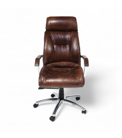 Fauteuil de bureau en cuir patiné marron "Wyatt"