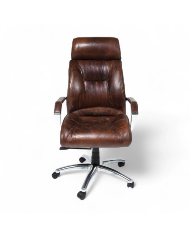 Fauteuil de bureau en cuir patiné marron "Wyatt"