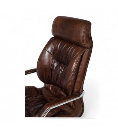 Fauteuil de bureau en cuir patiné marron "Wyatt"