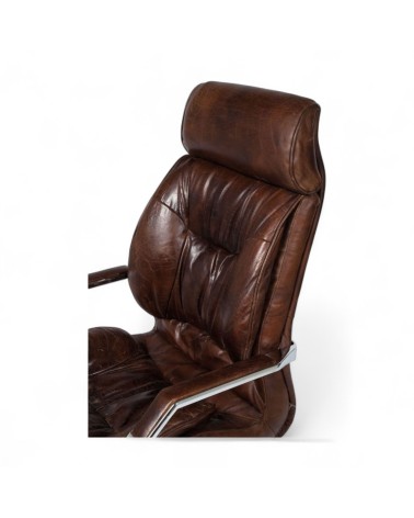 Fauteuil de bureau en cuir patiné marron "Wyatt"