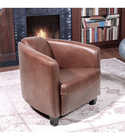 Fauteuil club cuir marron vintage - collection Billy