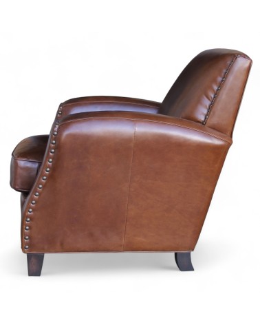 Lot de 2 fauteuils club en cuir marron patiné - collection Henri