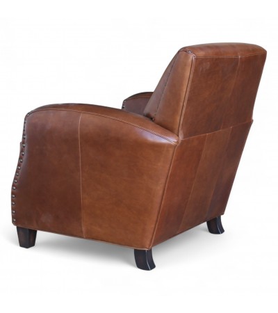 Lot de 2 fauteuils club en cuir marron patiné - collection Henri