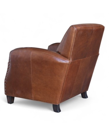 Lot de 2 fauteuils club en cuir marron patiné - collection Henri