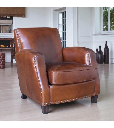 Set aus 2 Clubsesseln aus braunem Leder mit Patina – Kollektion Henri