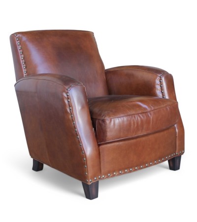 Set aus 2 Clubsesseln aus braunem Leder mit Patina – Kollektion Henri