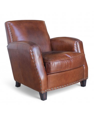 Lot de 2 fauteuils club en cuir marron patiné - collection Henri