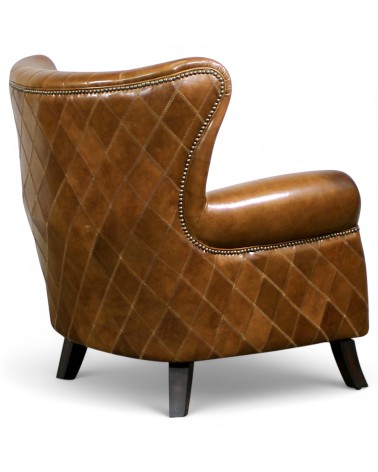 Lot de 2 fauteuils en cuir vintage avec coutures losange - modèle Pepper