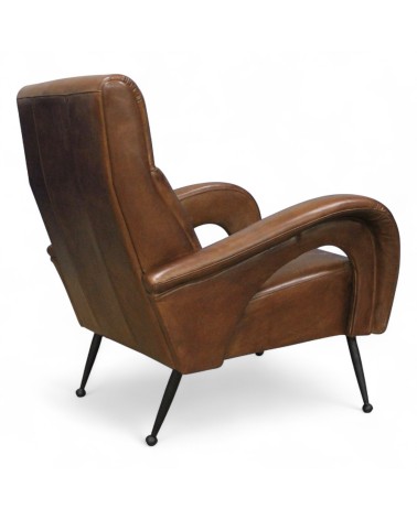 Lot de 2 fauteuils cuir marron design -modèle Ritchie