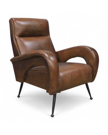 Lot de 2 fauteuils cuir marron design -modèle Ritchie
