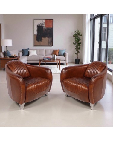 Set aus 2 Club-Sesseln aus braunem Vintage-Leder – Kollektion Stanley