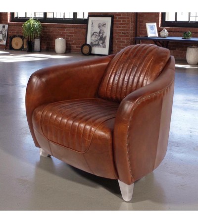 Set aus 2 Club-Sesseln aus braunem Vintage-Leder – Kollektion Stanley