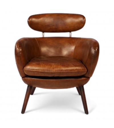Fauteuil cuir vintage marron - modèle Janis