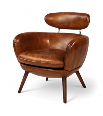 Fauteuil cuir vintage marron - modèle Janis