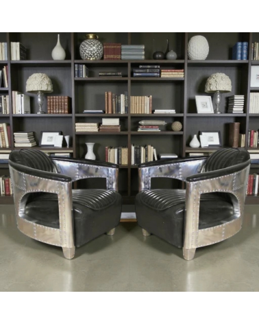 2 x Aviator Sessel schwarze vintage Leder - Kollektion Byrd