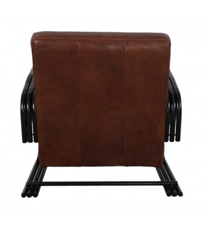 Lot de 2 fauteuils cuir marron et métal - modèle Smith