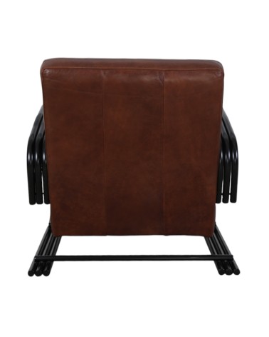 Lot de 2 fauteuils cuir marron et métal - modèle Smith