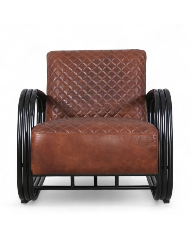 Lot de 2 fauteuils cuir marron et métal - modèle Smith