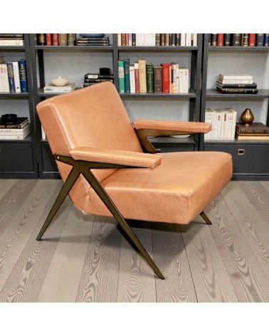 Fauteuil club en cuir brun clair style 50s - modèle Max