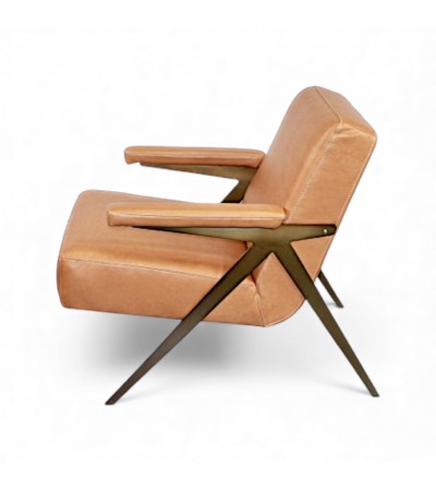 Fauteuil club en cuir brun clair style 50s - modèle Max