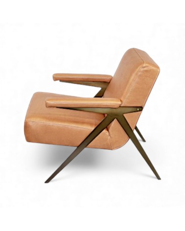 Fauteuil club en cuir brun clair style 50s - modèle Max