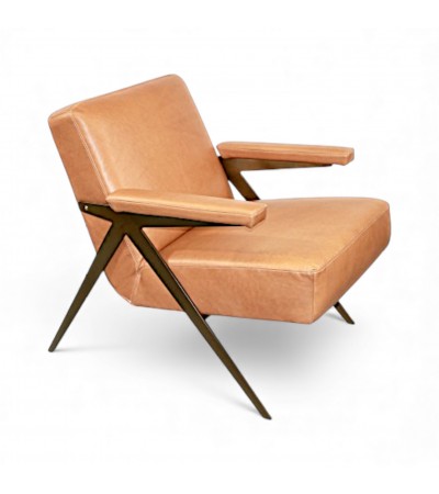 Fauteuil club en cuir brun clair style 50s - modèle Max