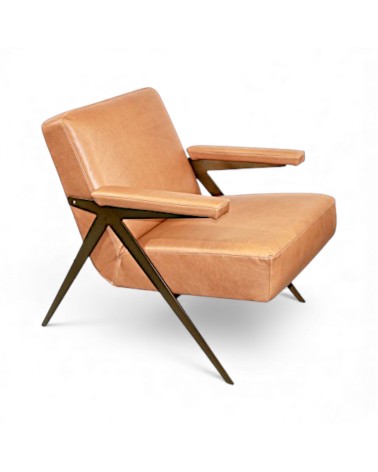 Fauteuil club en cuir brun clair style 50s - modèle Max