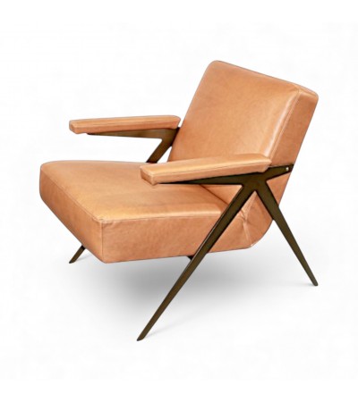 Fauteuil club en cuir brun clair style 50s - modèle Max