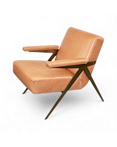 Fauteuil club en cuir brun clair style 50s - modèle Max