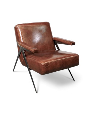 Clubsessel aus braunem Leder 50er Jahre Design - Modell Max