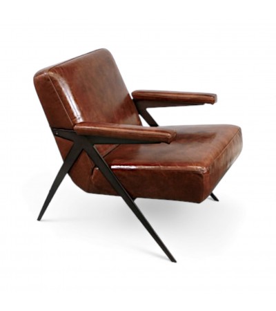Clubsessel aus braunem Leder 50er Jahre Design - Modell Max