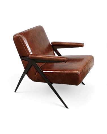 Clubsessel aus braunem Leder 50er Jahre Design - Modell Max