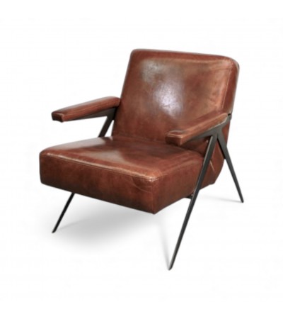 Clubsessel aus braunem Leder 50er Jahre Design - Modell Max