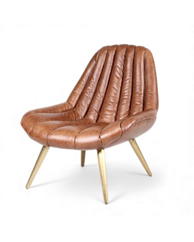 Vintage cognacbrauner Ledersessel im Stil der 70er Jahre - Modell Pete