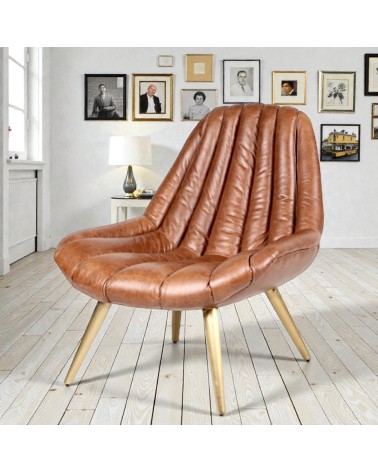 Vintage Cognacbrauner Ledersessel im Stil der 70er Jahre - Modell Pete