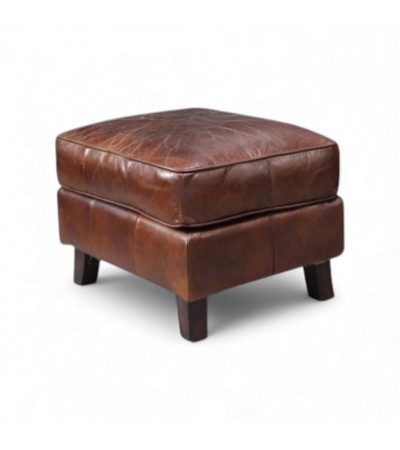 Fauteuil club cuir vintage marron avec son pouf - collection Billy