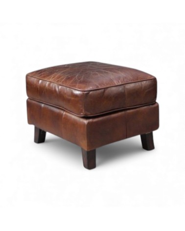 Fauteuil club cuir vintage marron avec son pouf - collection Billy