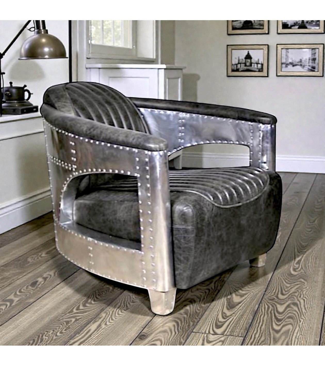 Fauteuil aviateur cuir gris - collection Byrd