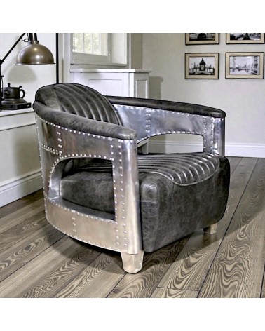 Fauteuil aviateur cuir gris - collection Byrd