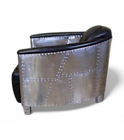 Fauteuil aviateur cuir noir coutures losanges - modèle Betty