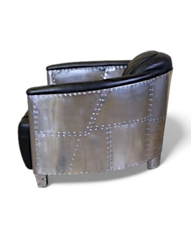 Fauteuil aviateur cuir noir coutures losanges - modèle Betty