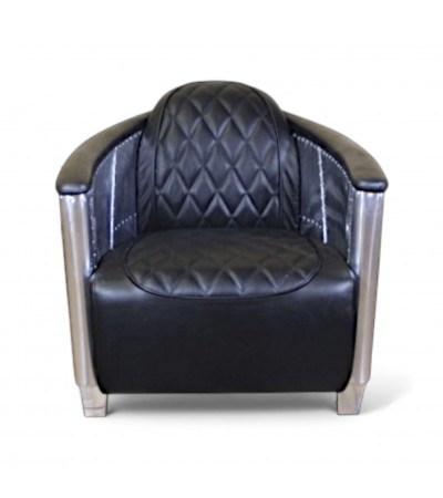 Fauteuil aviateur cuir noir coutures losanges - modèle Betty