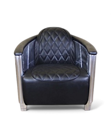 Fauteuil aviateur cuir noir coutures losanges - modèle Betty