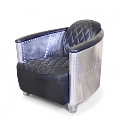 Fauteuil aviateur cuir noir coutures losanges - modèle Betty