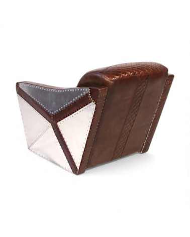 Fauteuil aviateur cuir marron et aluminium - modèle Georges
