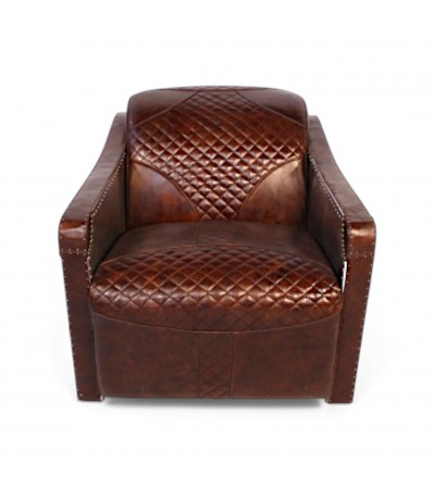 Fauteuil aviateur cuir marron et aluminium - modèle Georges